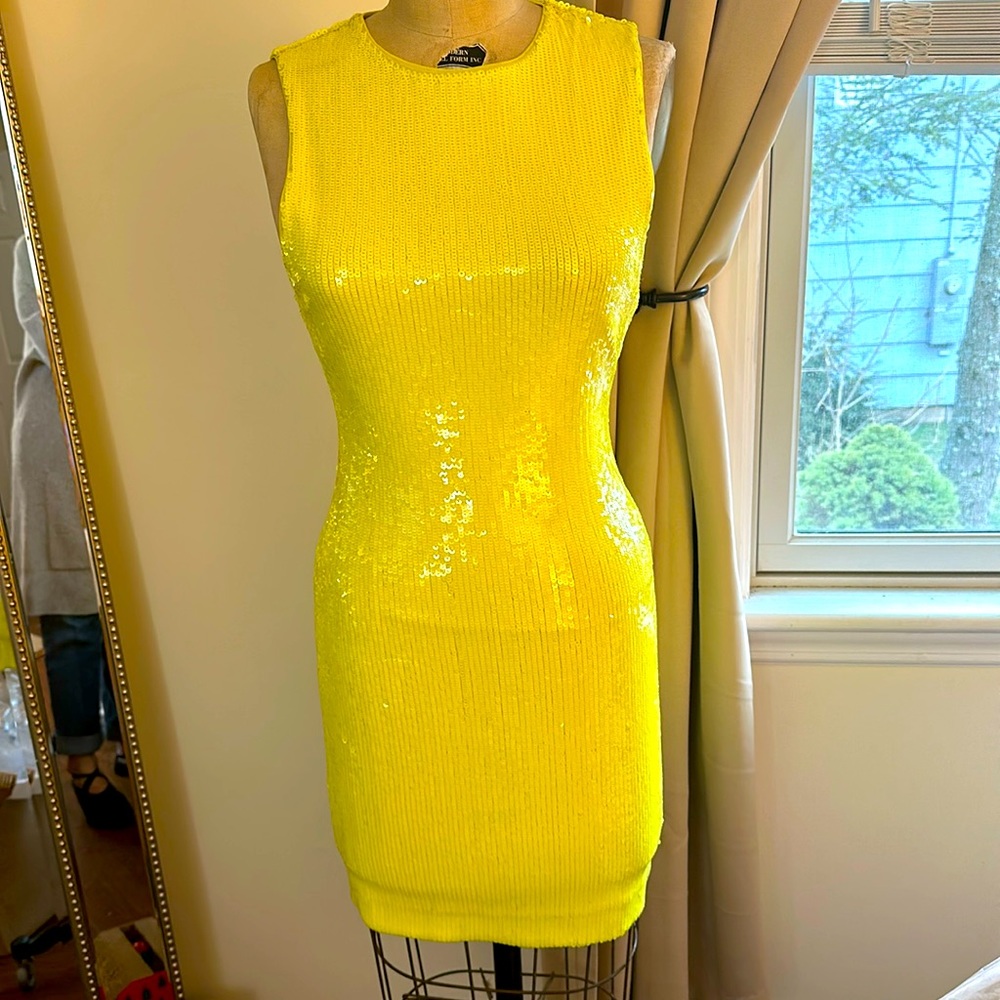Alice and Olivia brand new sequin yellow dress